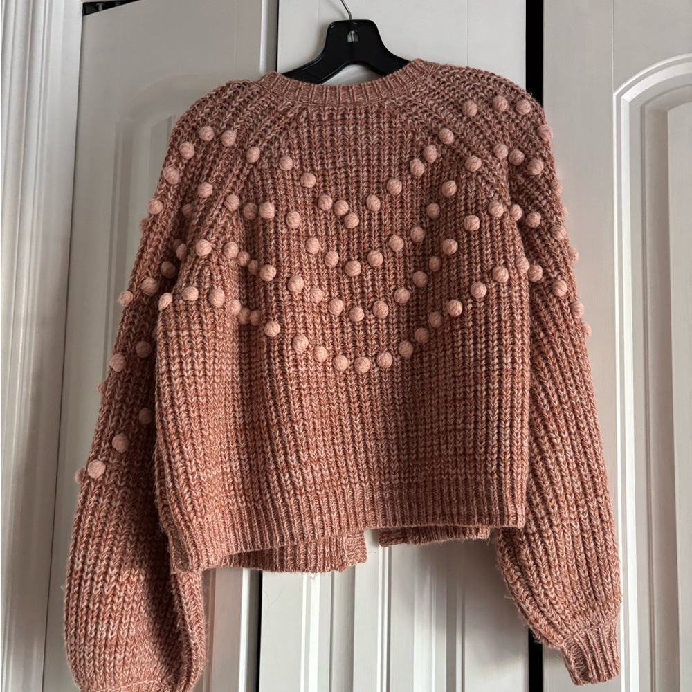 THE GREAT. Textured Pom-Pom Cardigan - Dusty Pink - Picture 2 of 5